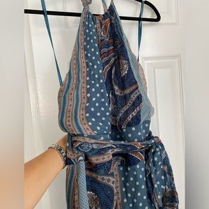 Blue polka dot and paisley wrap dress